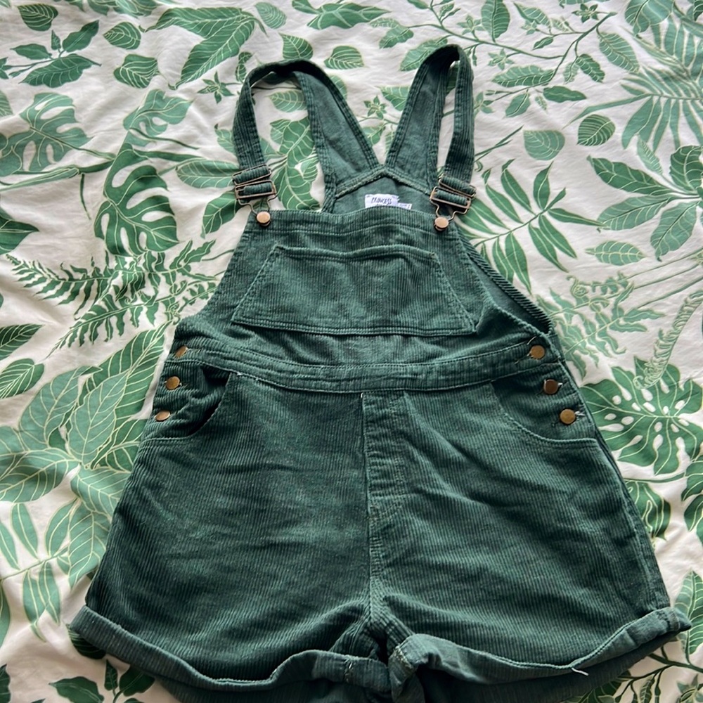 Green Corduroy Overall Shorts